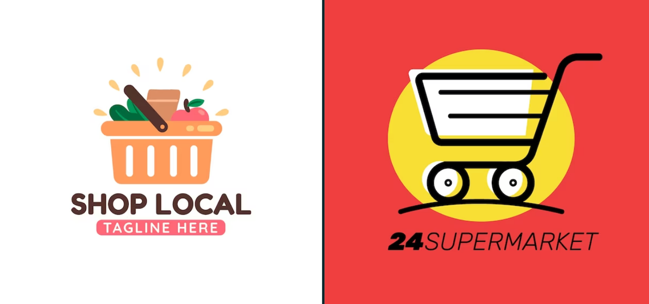 grocery vs. supermarket logo design