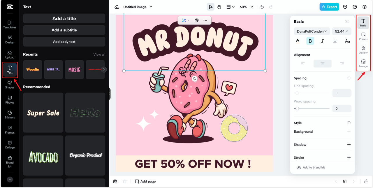 Add text to your doughnut logo