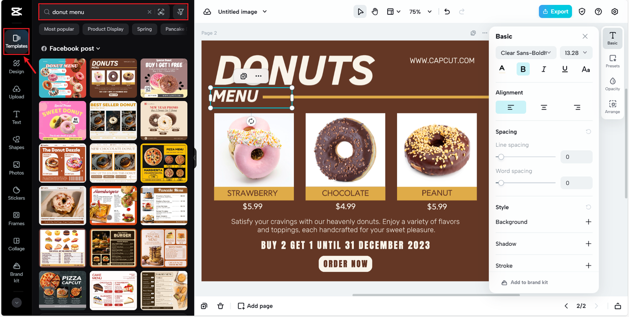 doughnut menus or web interface templates