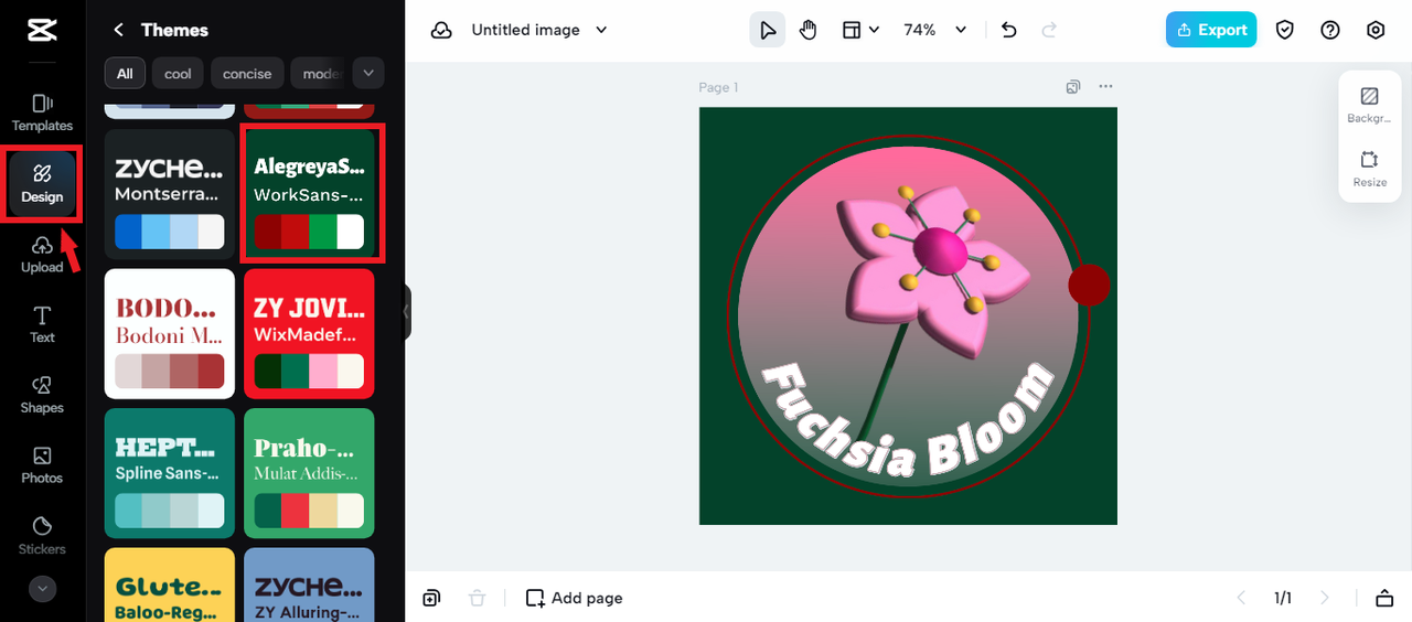 Adding color combination to circle logo in CapCut Online