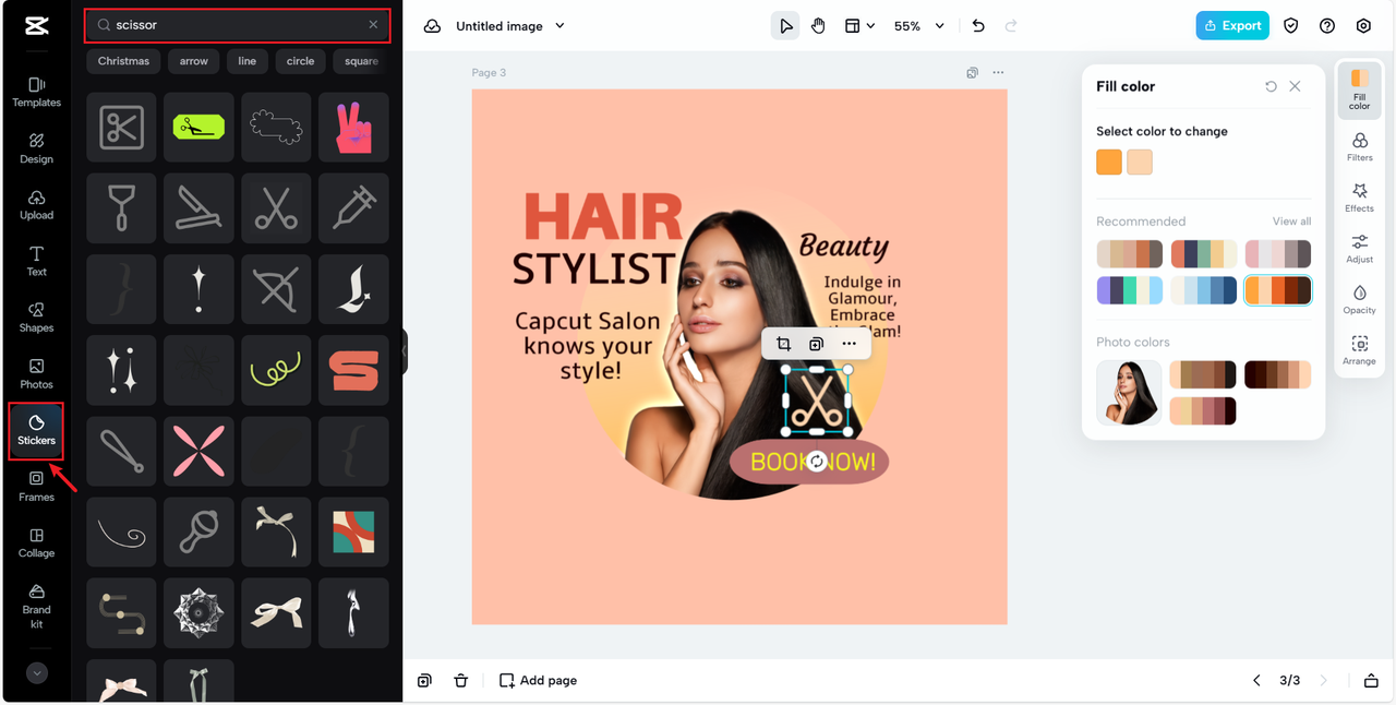 Apply scissor icon in hair stylist logo design