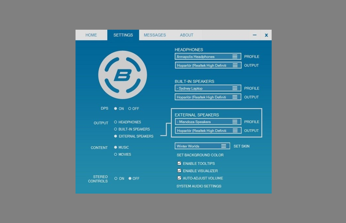 Bongiovi DPS audio enhancer software interface