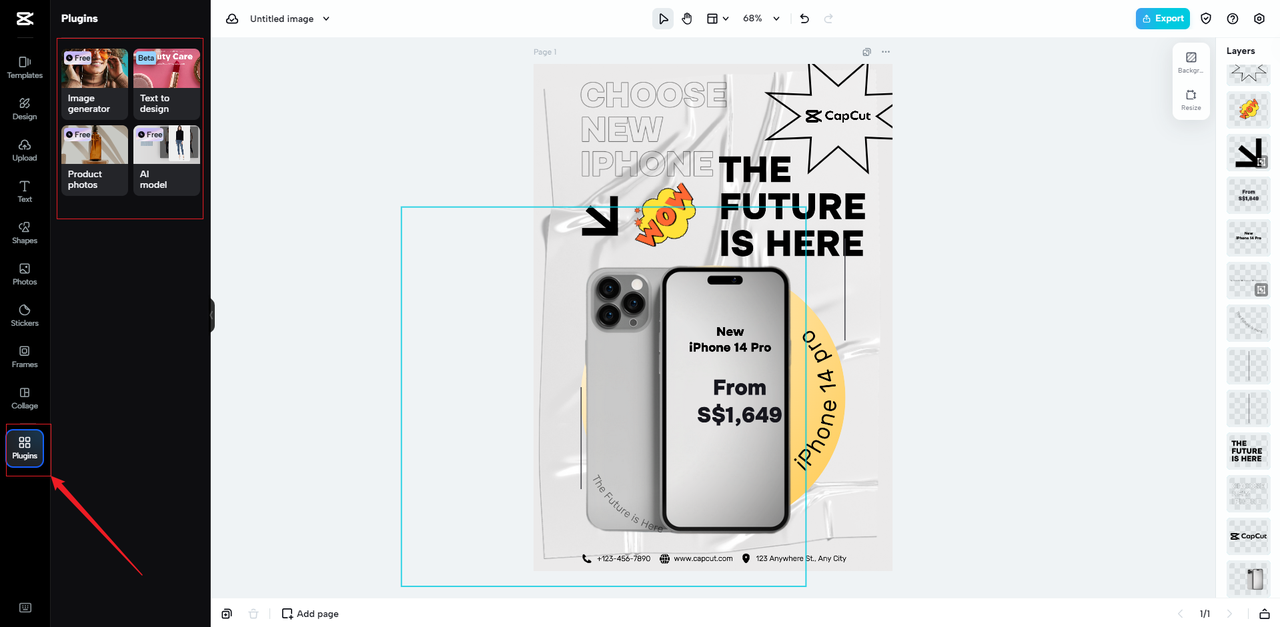 CapCut Online's interface showing how to access the AI tools