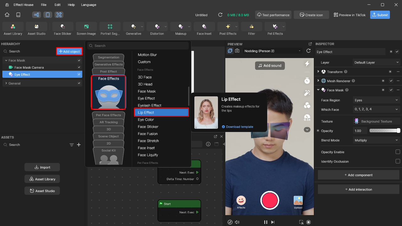 Apply lip effect in the TikTok Effect Creator