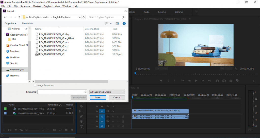 Import captions file in Premiere Pro