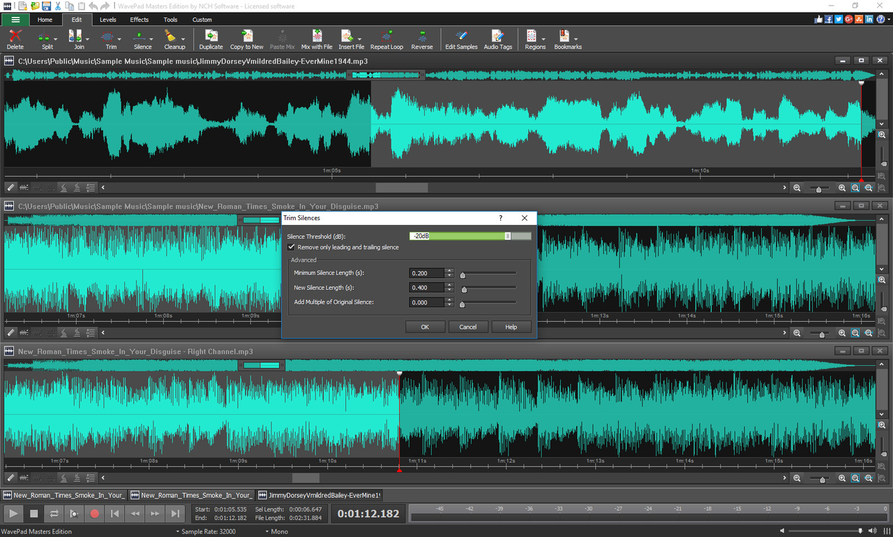 screenshot of NCH Software WavePad application interface