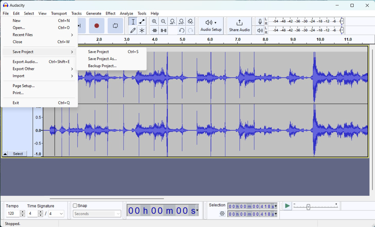 How to save your project in Audacity