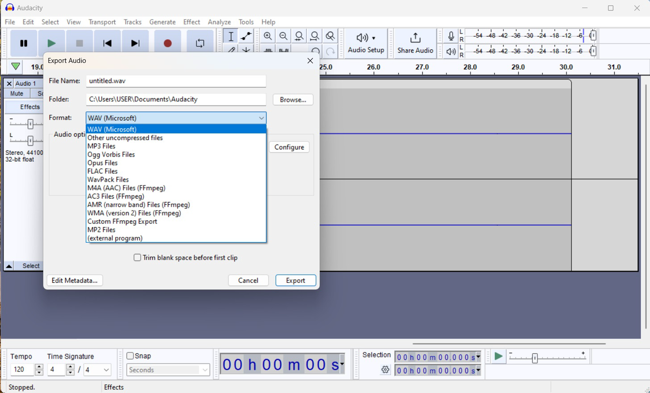 How to export your finished audio project from Audacity