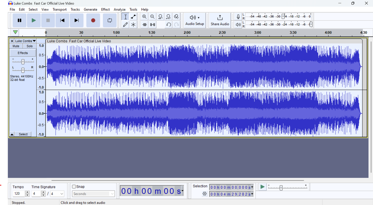 Select audio to normalize on Audacity