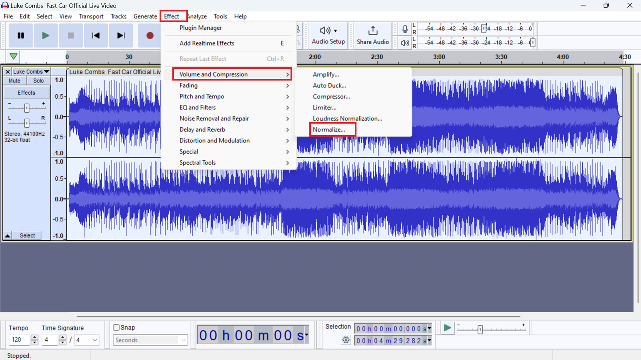 Normalize audio on Audacity