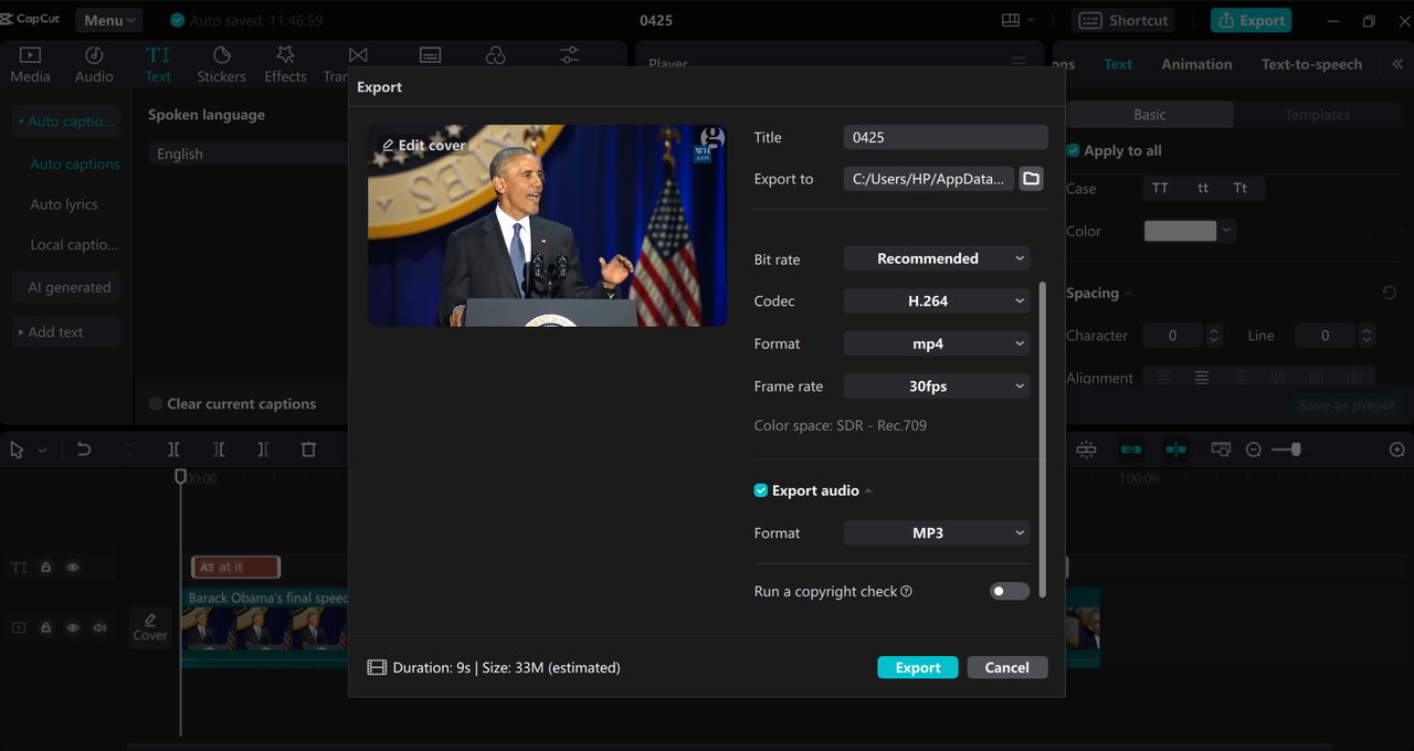 How to share a video from the CapCut desktop English-to-Korean speech translation tool