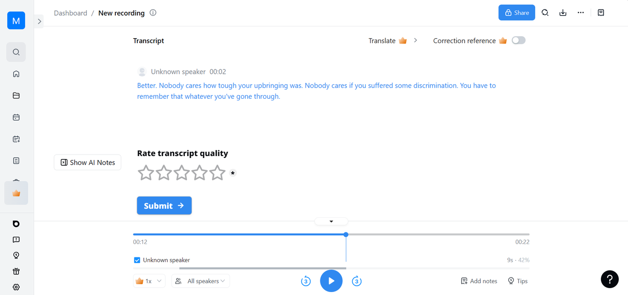 Notta.AI English-to-Korean speech translation interface