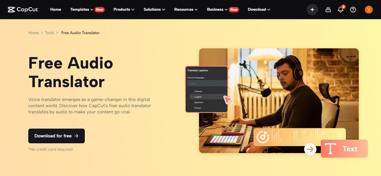 Image showing CapCut's free audio translator