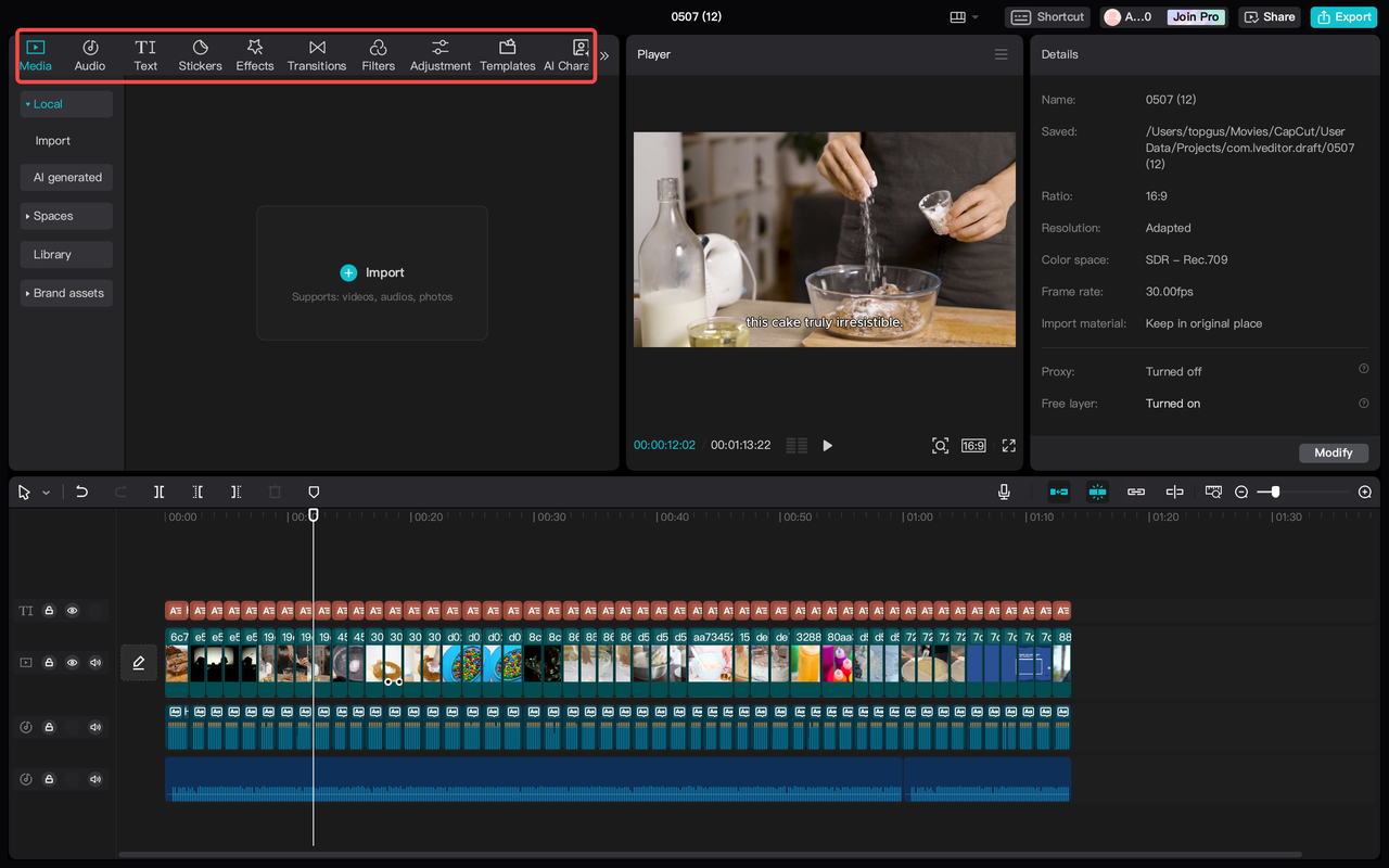 Detailed editing and export