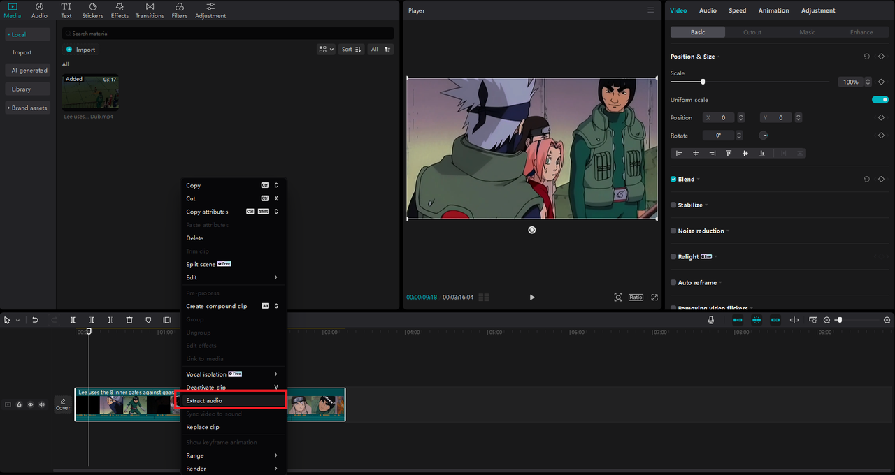 Making the best dub anime com by extracting audio with CapCut desktop video editor 