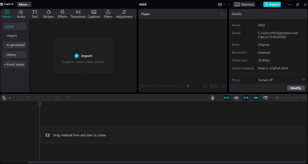 Upload a video to the CapCut desktop video editor and AI shorts maker