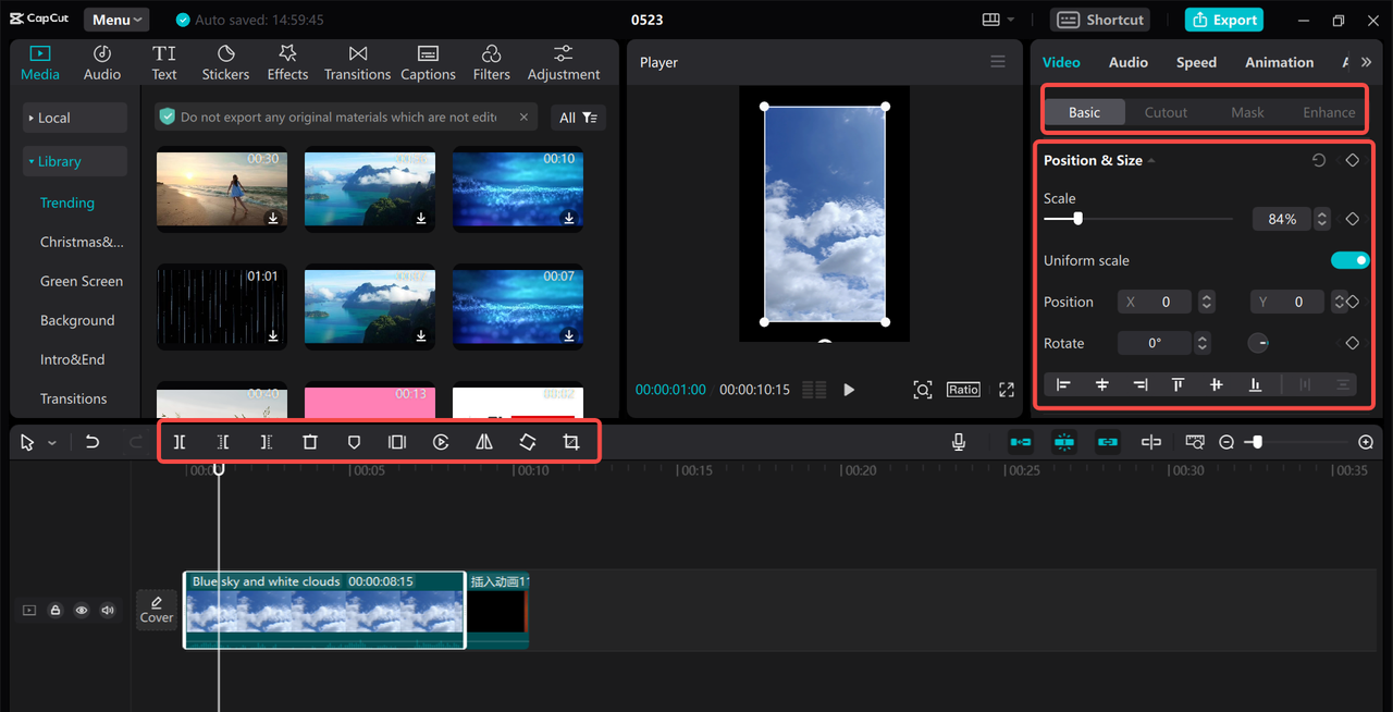 Adjust a short video on the CapCut desktop video editor