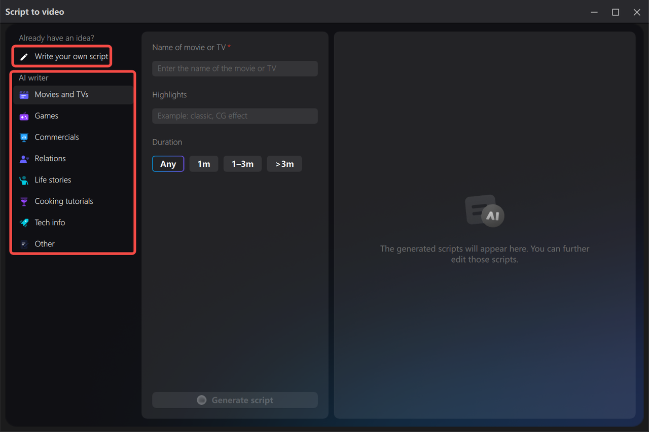 Converting script to video with the CapCut desktop video editors