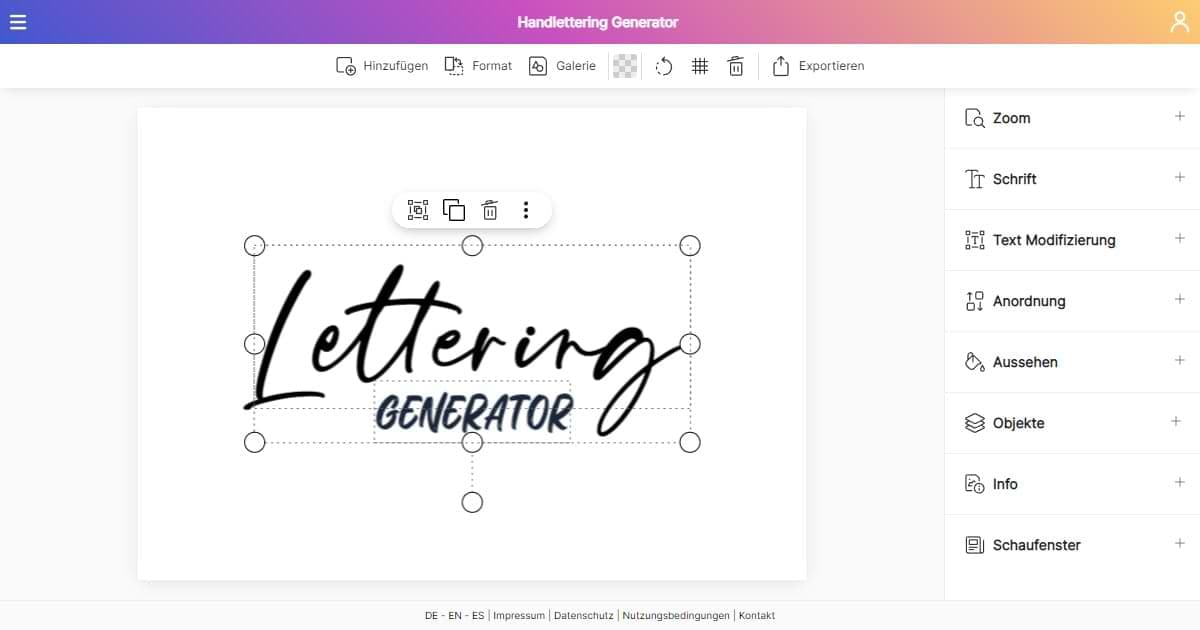 Lettering.org interface - a calligraphy font generator 