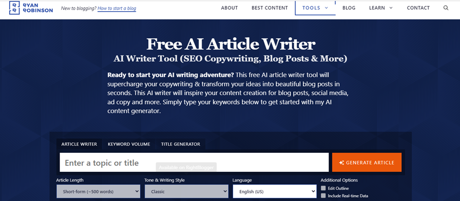 Rytr AI content generation interface– the best AI writer for SEO