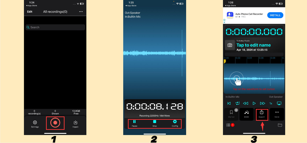 Record voice at Recorder Plus App