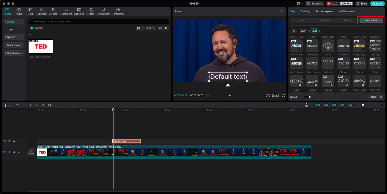 Text animation in CapCut