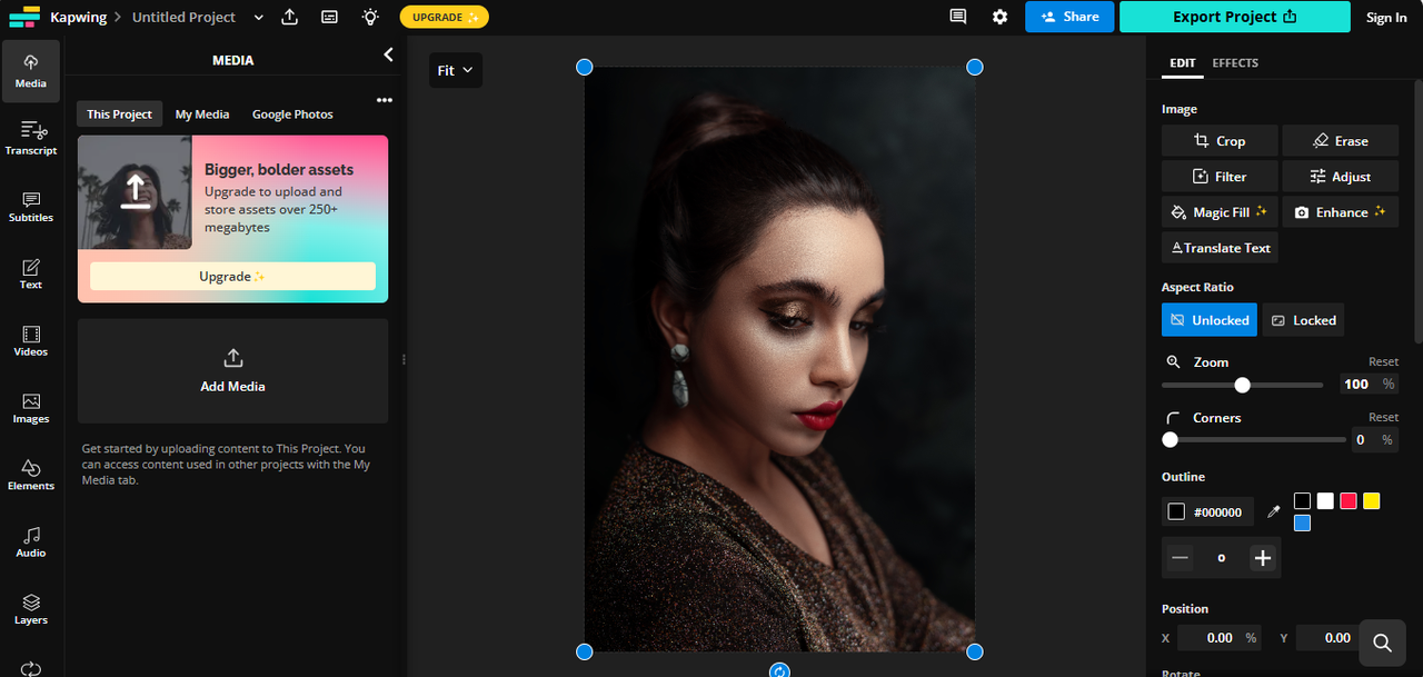 Kapwing offers an AI extender for extending images