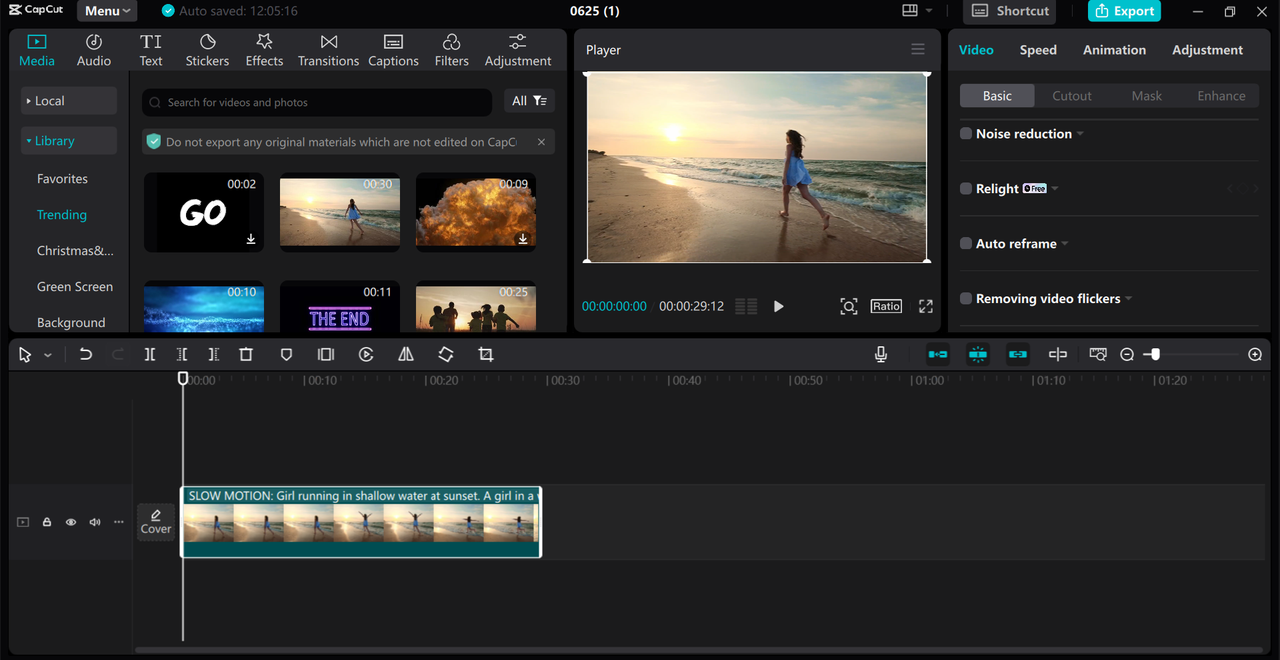 Editing interface of the CapCut desktop video editor 