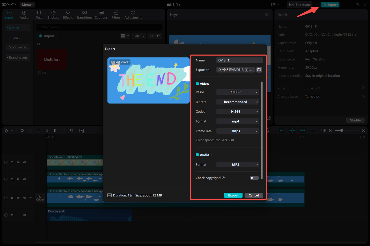 Export your edited video with the CapCut desktop video editor