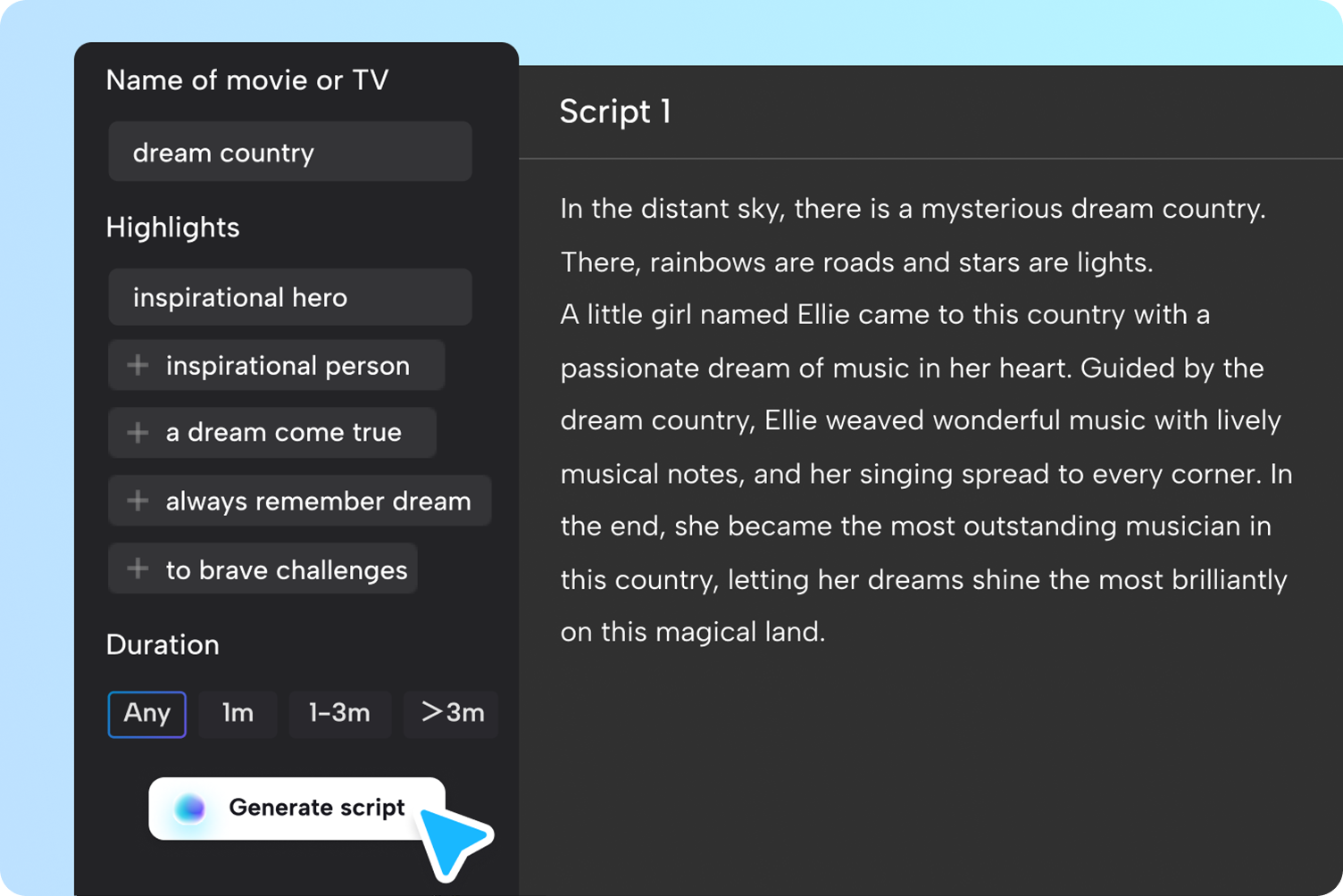 Create a Script with the Free AI Writer