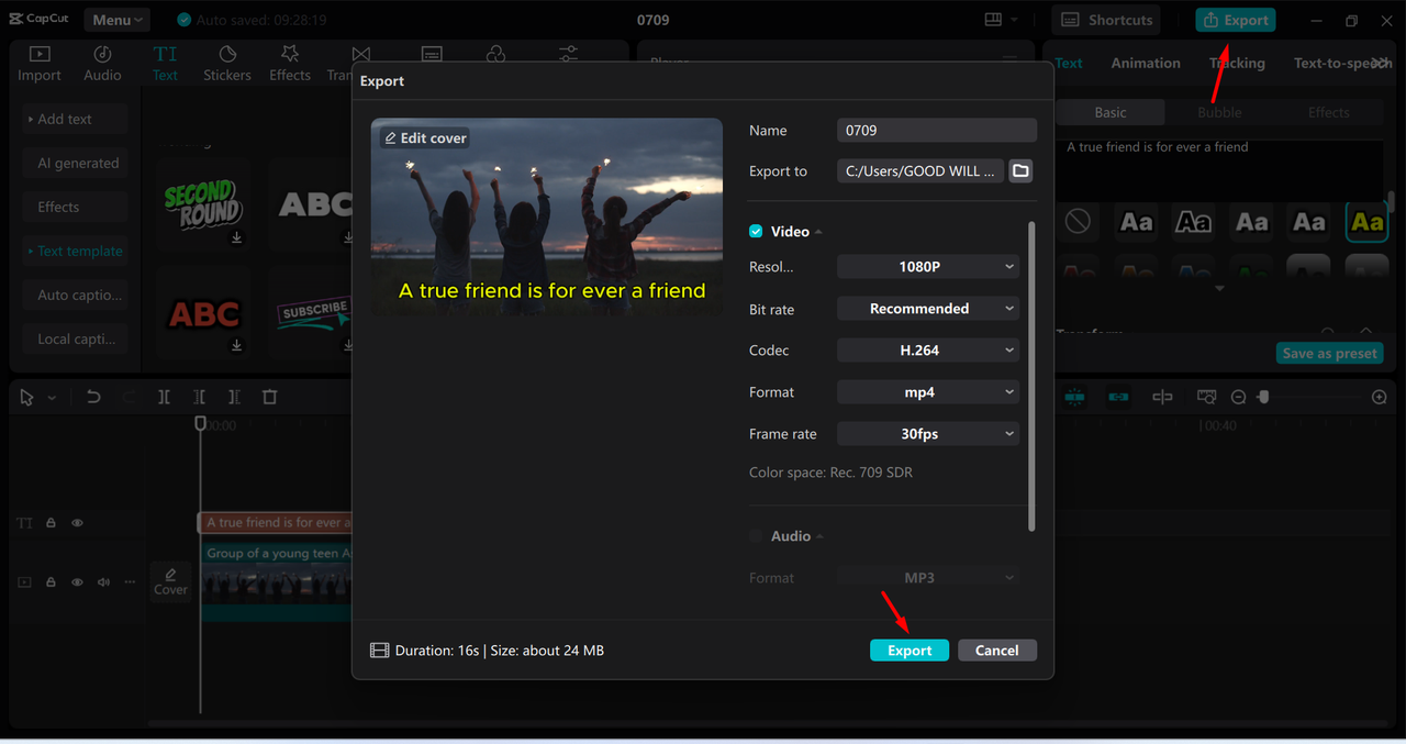 Exporting a video from the CapCut desktop video editor to your device