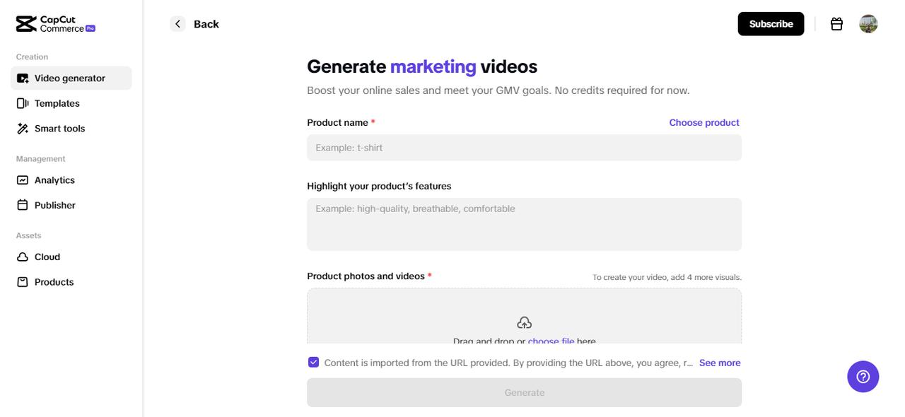 Add product information for video generation