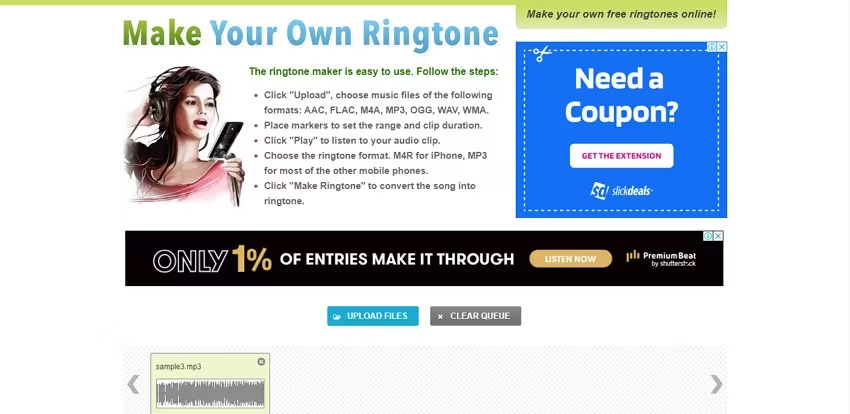 Creating a ringtone online for free using MakeOwnRingtone