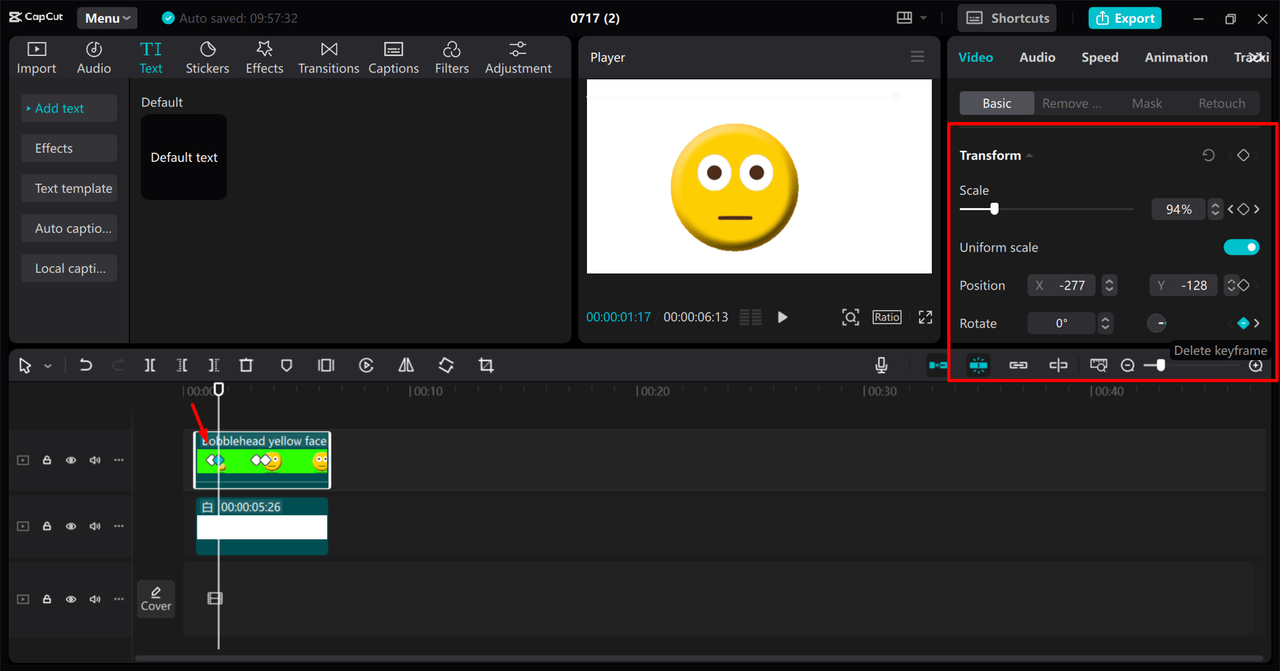 Setting keyframes in the CapCut desktop video editor