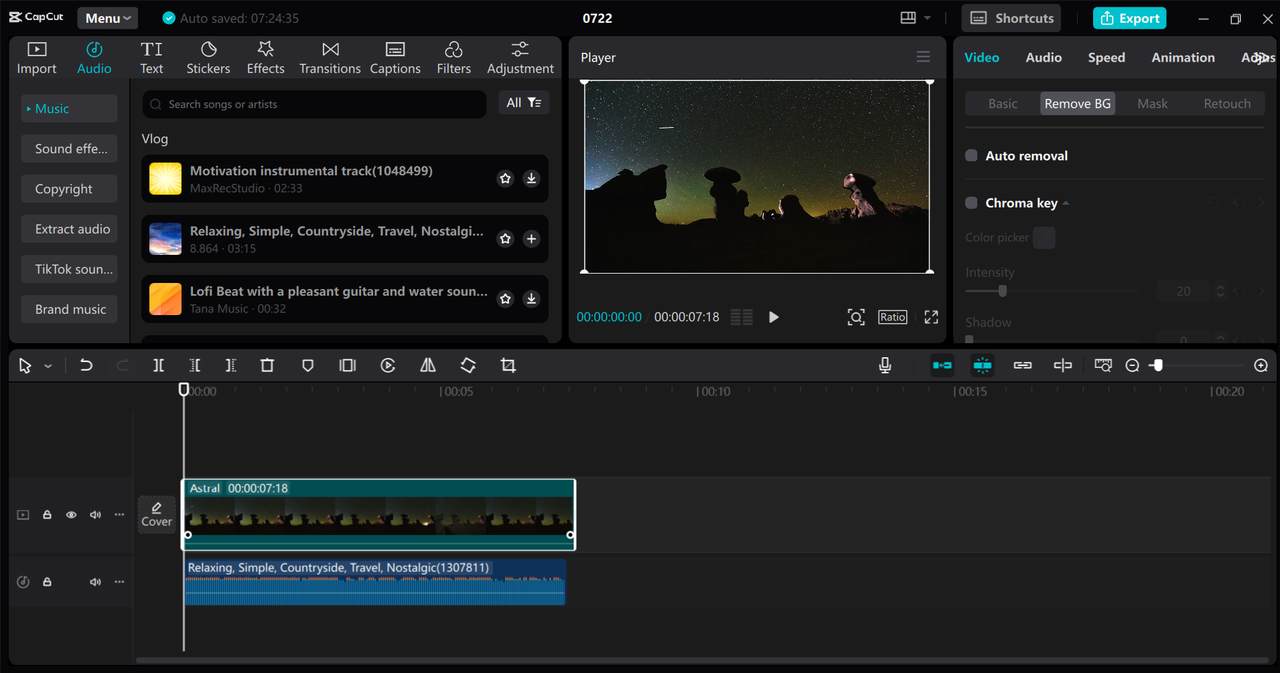 Editing interface of the CapCut desktop video editor - another best tool to remove background from videos