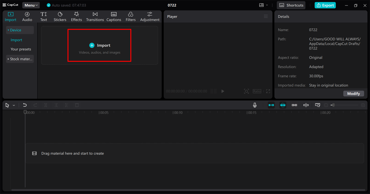 Importing video files to the CapCut desktop video editor 