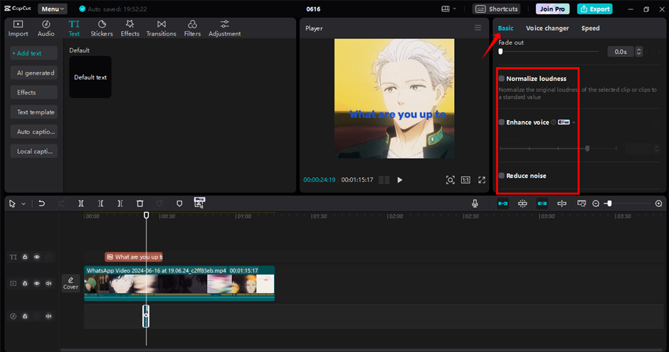 Customizing anime voice in the CapCut desktop video editor 