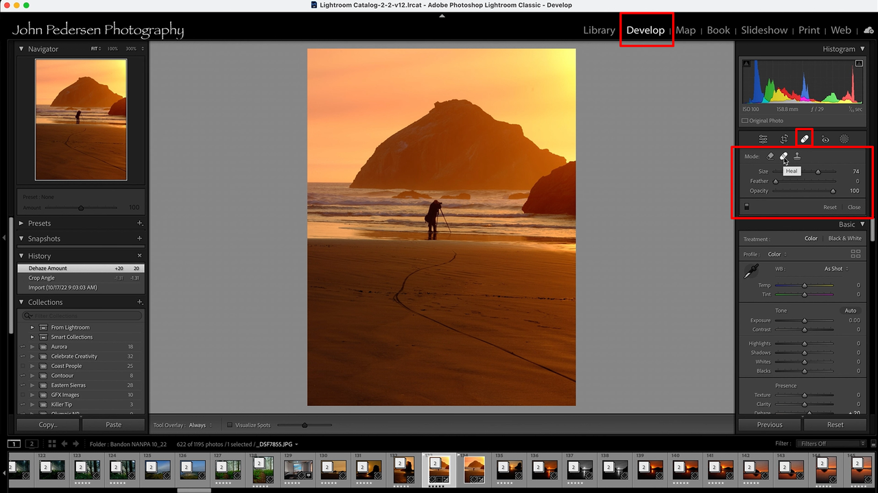 Using the healing brush tool in Lightroom to remove people