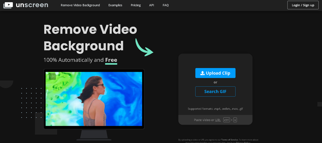 Interface of Unscreen - another online video background remover