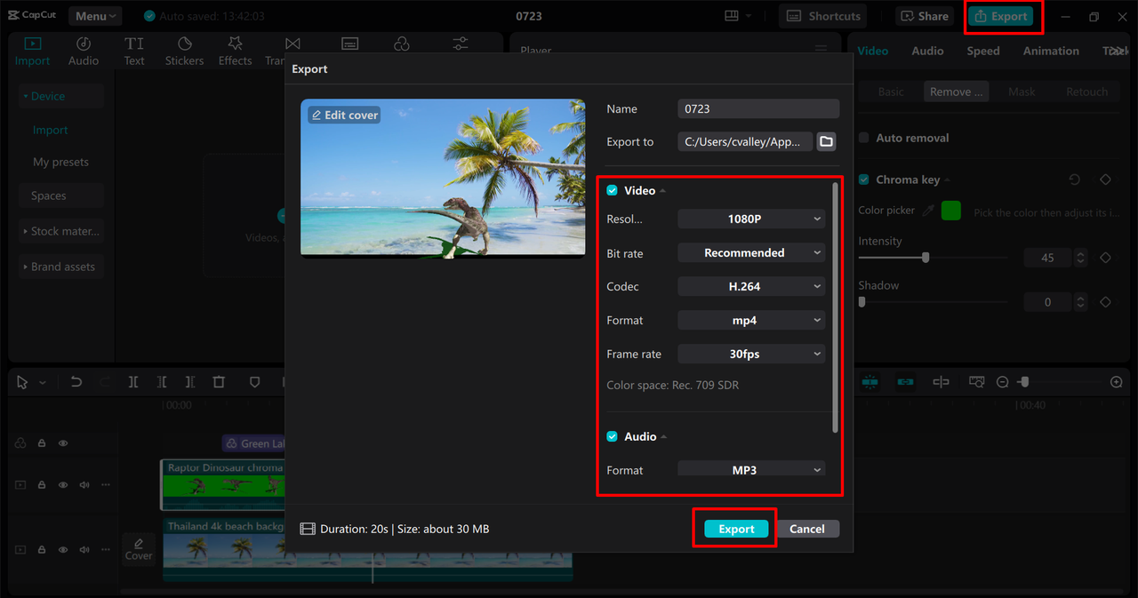 Exporting the video from the CapCut desktop video editor