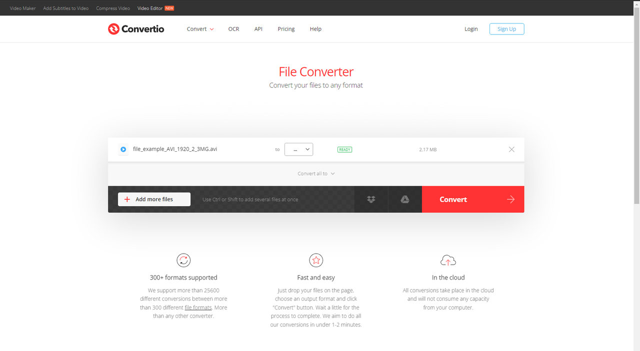 Interface of Convertio 