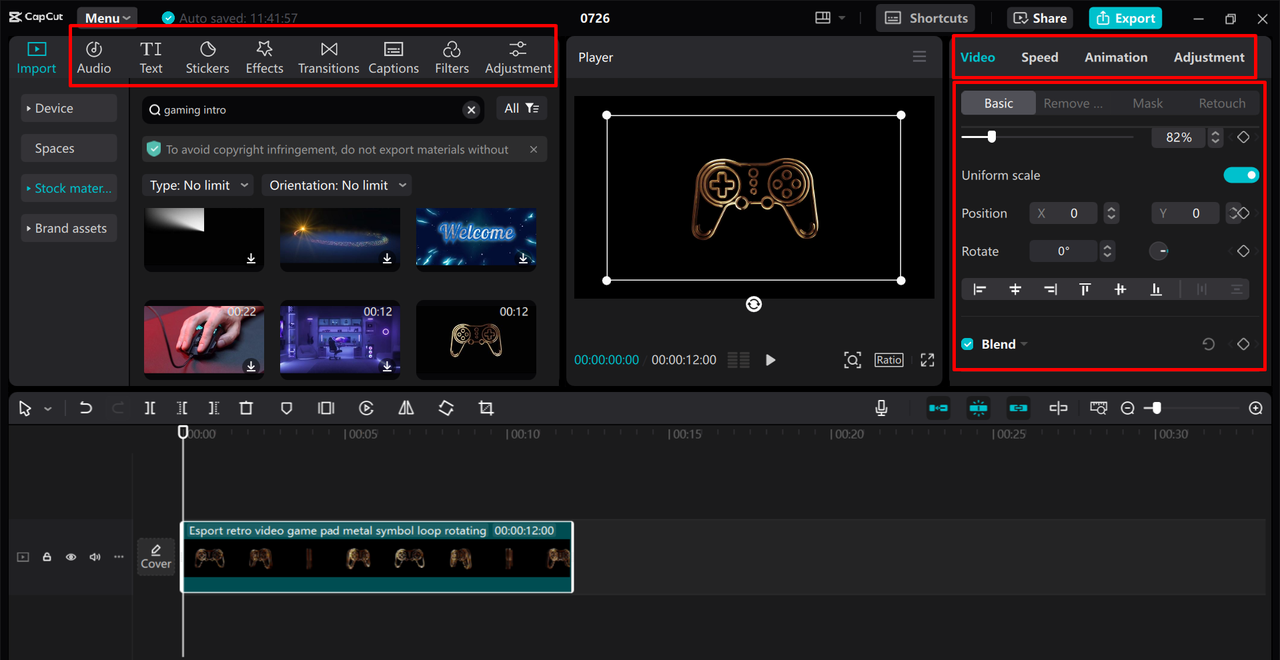 Refining gaming video intro in CapCut desktop video editor