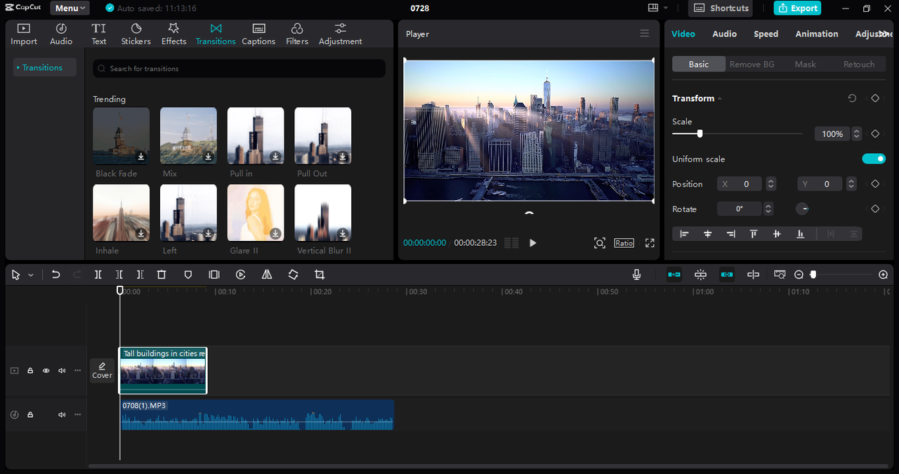 Interface of the CapCut desktop video editor - the robust tool to compress audio without quality loss