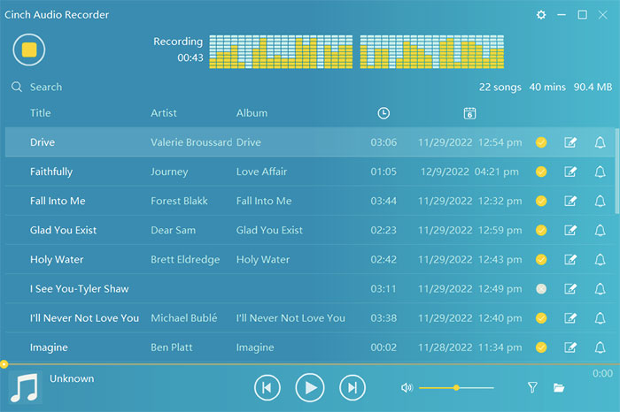 Interface of the Cinch Recorder - a perfect tool to convert a CD audio track to MP3