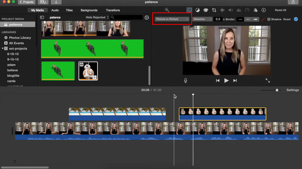 How to overlay a video in iMovie using picture-in-picture effect