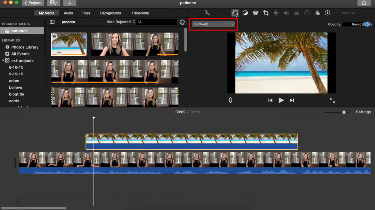 How to overlay clips in iMovie using cutaway effect