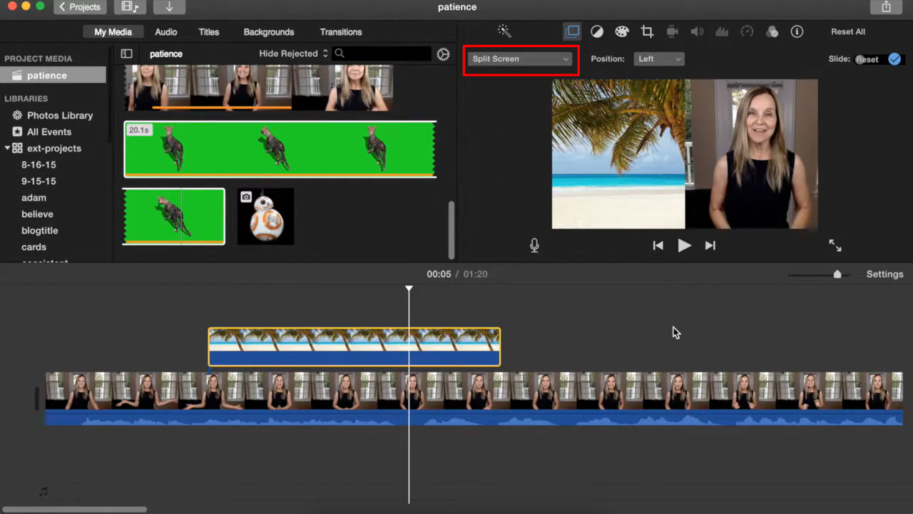 How to overlay in iMovie using split screen effect