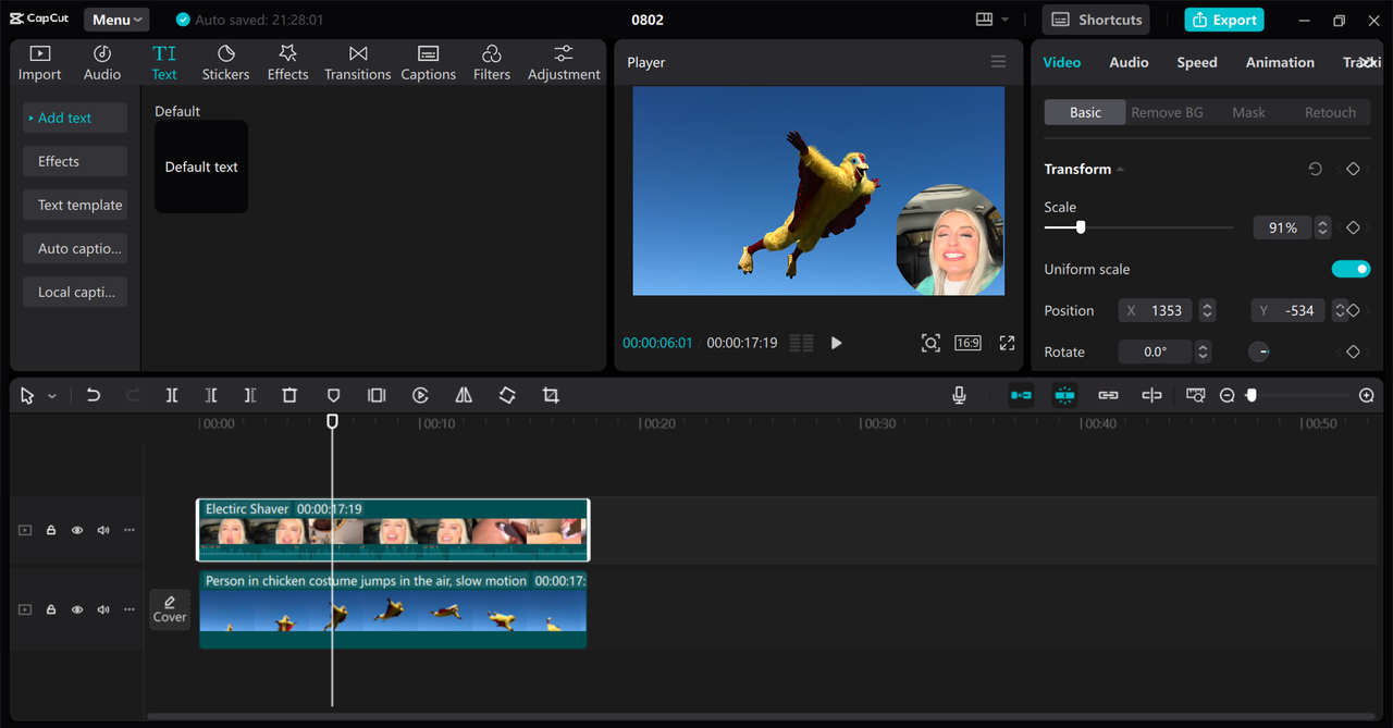 Editing interface of the CapCut desktop video editor - a perfect tool to overlay videos 