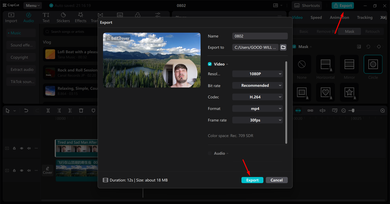 Exporting the video from the CapCut desktop video editor