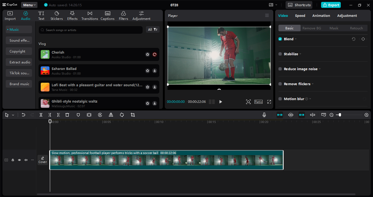 Interface of the CapCut desktop video editor - the robust tool to edit your audio